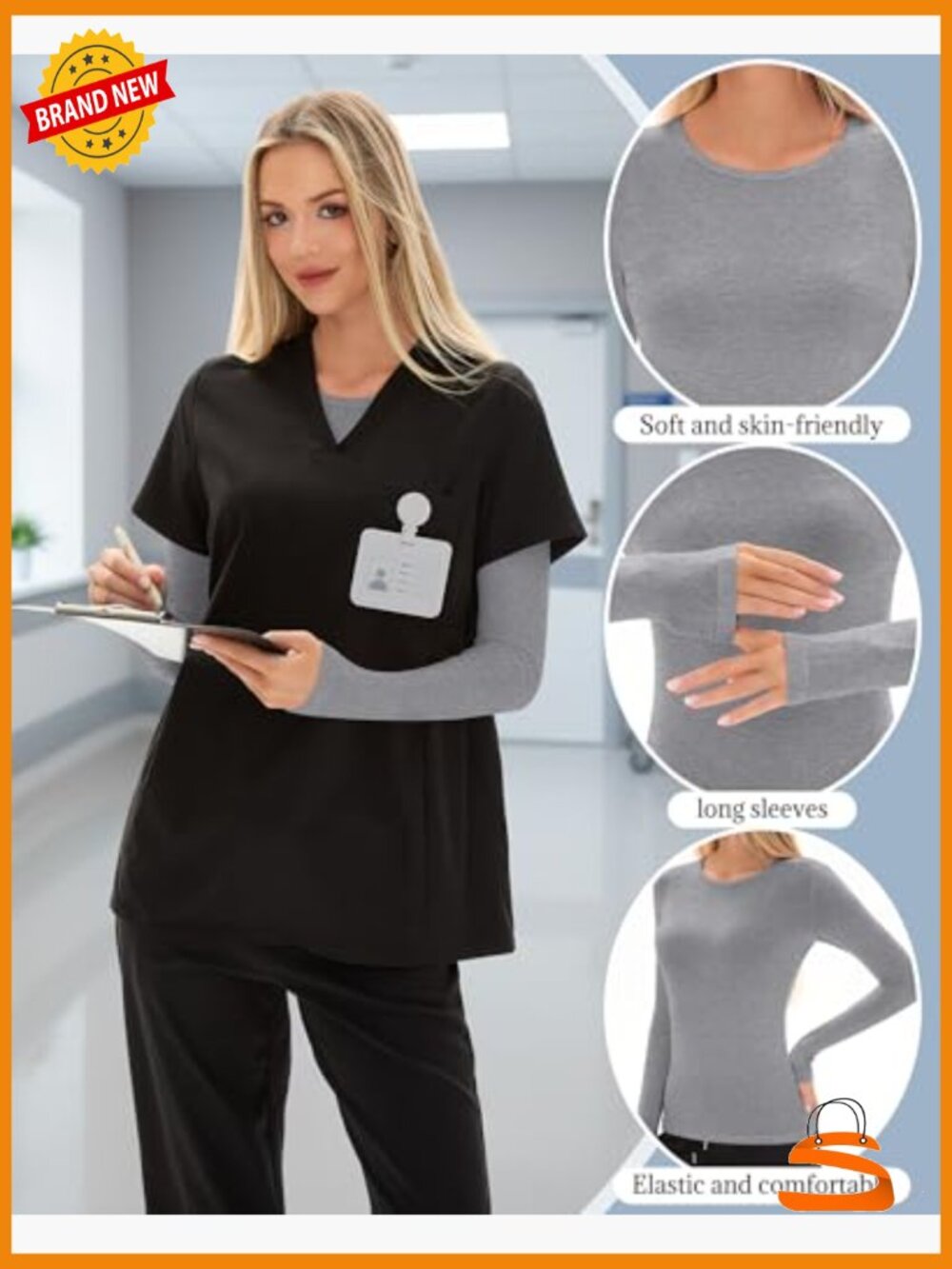 4 Pack Women's Underscrub Shirts Long Sleeve Crewneck Tops Nurse Slim Fit Soft - Picture 4 of 7